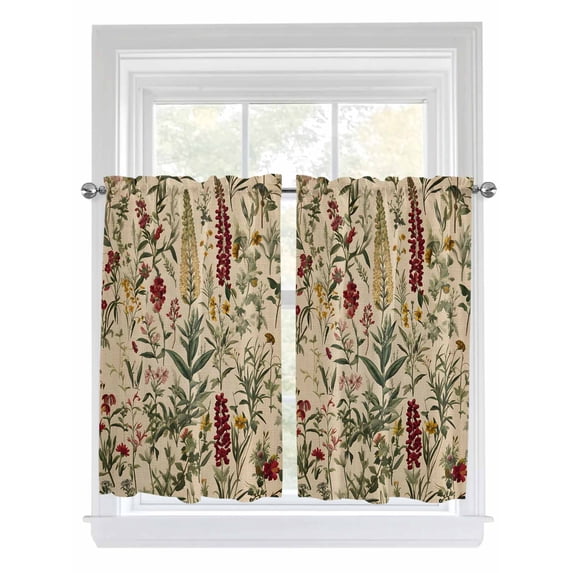Tier Curtains 45 Inches Long, Rustic Botanical Window Treatment Curtain Drapes, Vintage Floral Wildflower Small Curtain Drapes for Bathroom Laundry Room, 27.5"x45", 2 Panels