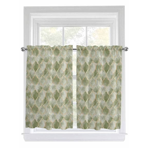 Tier Curtains 45 Inches Long, Sage Green Geometric Window Treatment Curtain Drapes, Modern Morocco Abstract Art Small Curtain Drapes for Bathroom Laundry Room, 27.5"x45", 2 Panels