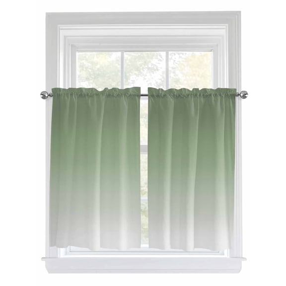 Tier Curtains 45 Inches Long, Sage Green Window Treatment Curtain Drapes, Farmhouse Sage Green Ombre Small Curtain Drapes for Bathroom Laundry Room, 27.5"x45", 2 Panels