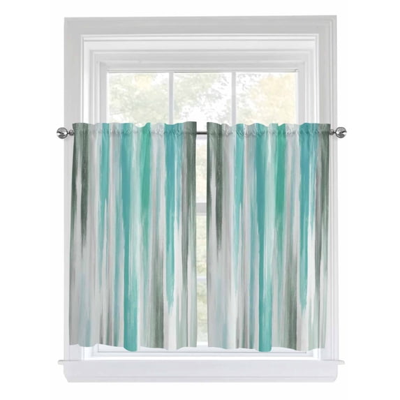 Tier Curtains 45 Inches Long, Turquoise Gray Window Treatment Curtain Drapes, Farmhouse Abstract Gradient Aesthetic Small Curtain Drapes for Bathroom Laundry Room, 27.5"x45", 2 Panels