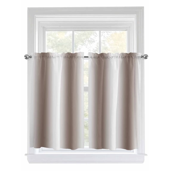 Tier Curtains 45 Inches Long, White Brown Window Treatment Curtain Drapes, Modern Gradient Vertical Stripes Geometric Window Half Privacy Curtains for Bedroom Bathroom, 42"x45", 2 Panels