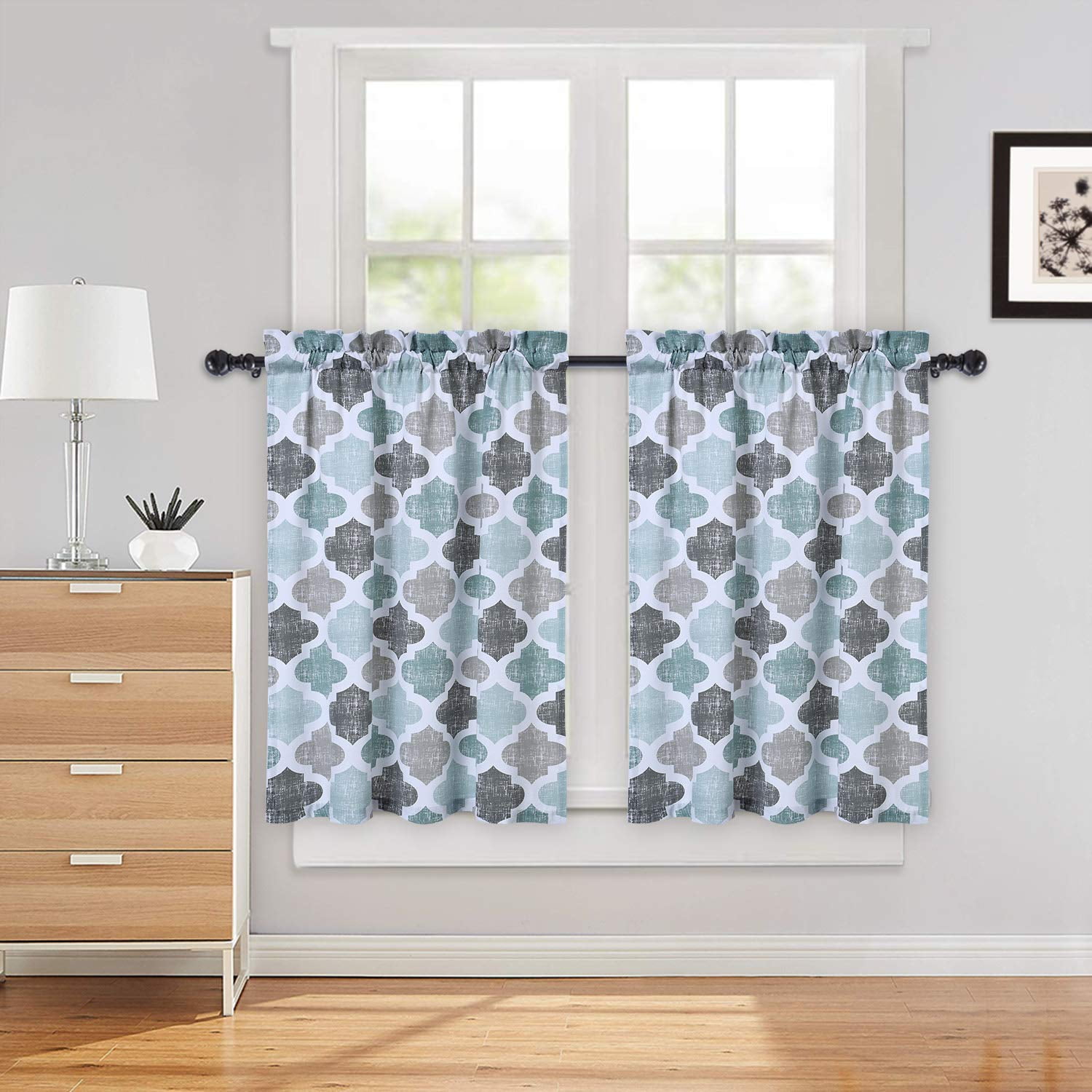 Tier Curtains, Geometric Pattern Short Bathroom Window Curtain, Cotton ...