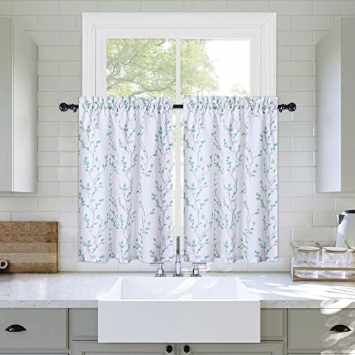 Tier Curtains for Kitchen Window, Leaf Floral Pattern Bathroom Window