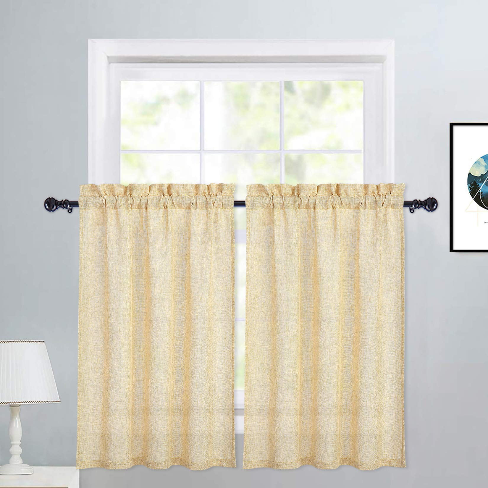 Tier Curtains for Kitchen Window, Nature Design Faux Linen Textured ...