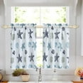 thumbnail image 1 of Tier Curtains for Kitchen Windows Starfish café Curtains, 1 Pair 27" x 24" Multi-Color Seashell Conch Printed Half Window Curtain Set for Bathroom Rod Pocket, Blue, 1 of 6