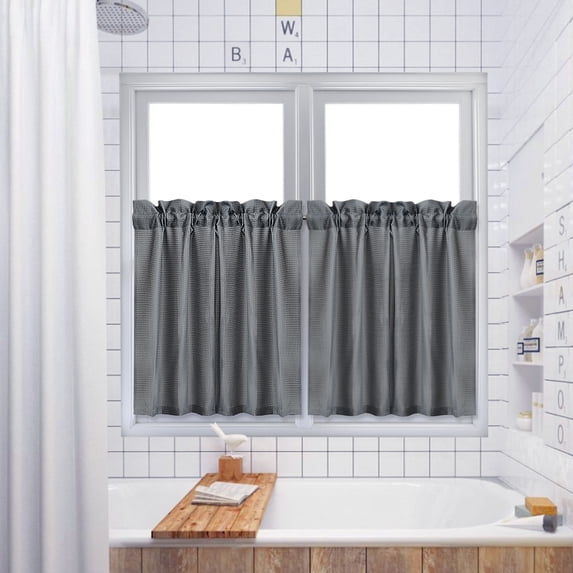Tier Curtains, Rod Pocket Waterproof Waffle Weave Textured Short Curtain Valance