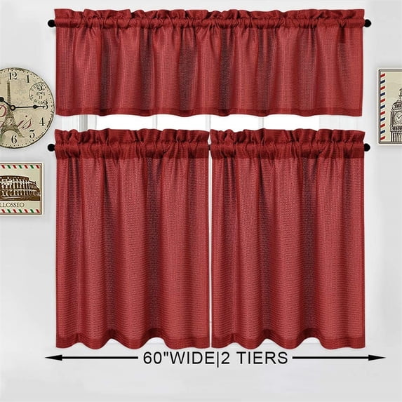 Tier Curtains, Rod Pocket Waterproof Waffle Weave Textured Short Curtain Valance
