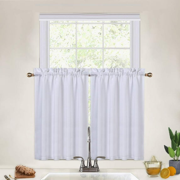 Tier Curtains, Waffle Weave Textured Short Curtain for BathroomWindow Covering Kitchen Cafe Curtains - 30" x 24", White, Set of 2
