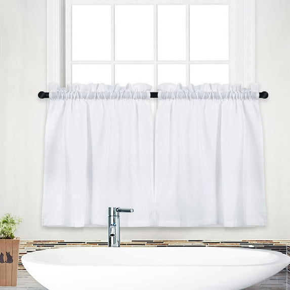 Tier Curtains, Waffle Weave Textured Short Curtain for BathroomWindow Covering Kitchen Cafe Curtains Set of 2