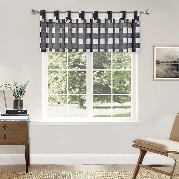Tier Curtains with Solid Button, Rod Pocket Tailored Waterproof Small Curtain Valance