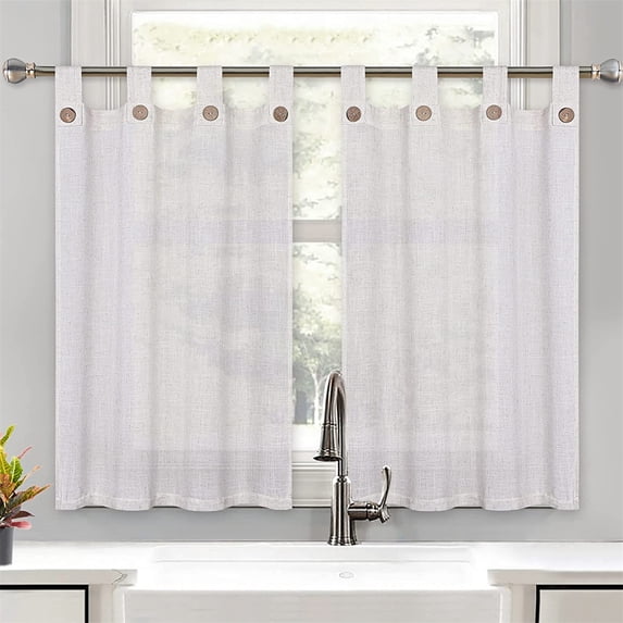 Tier Curtains with Solid Button, Rod Pocket Tailored Waterproof Small Curtain Valance