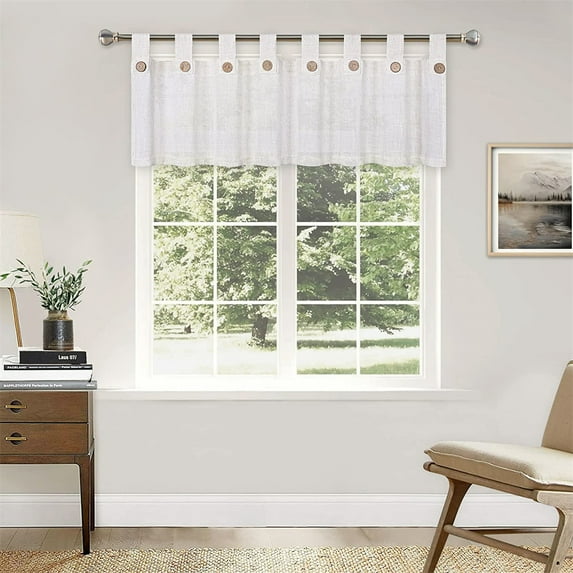 Tier Curtains with Solid Button, Rod Pocket Tailored Waterproof Small Curtain Valance
