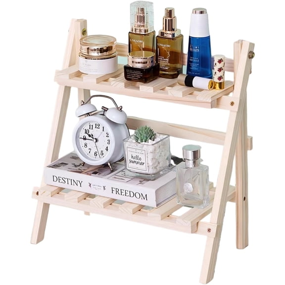 Tier Foldable Ladder Plant Stand Desktop Shelf Organizer Rack Wooden Display Risers for Selling L 13.3 x H 13.8 x D 7.1 inDIY