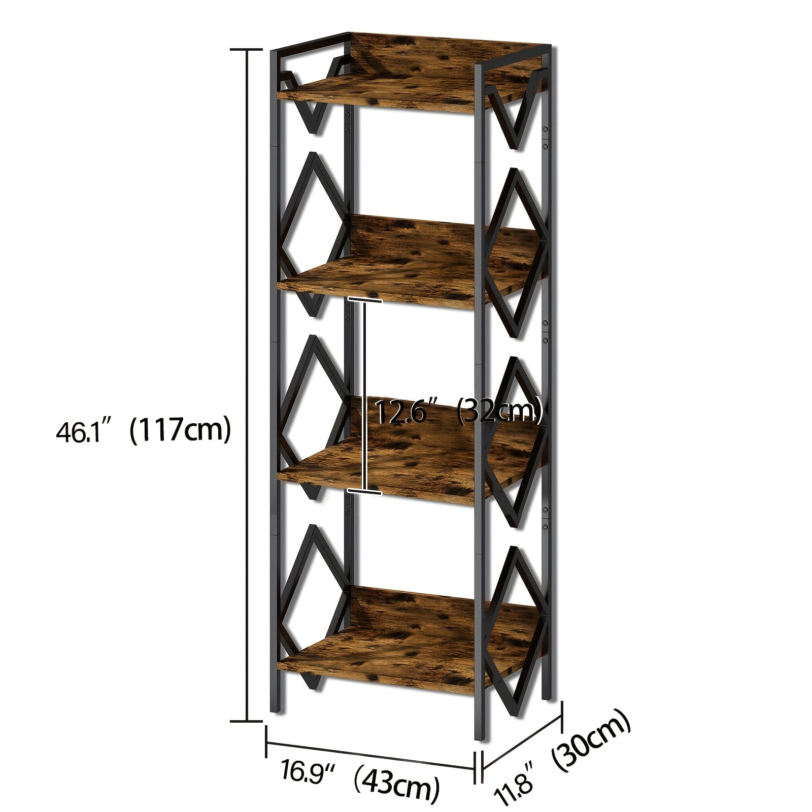 View of -Tier Minimalist Bookshelf - Black Metal Frame with Wooden Shelves ...