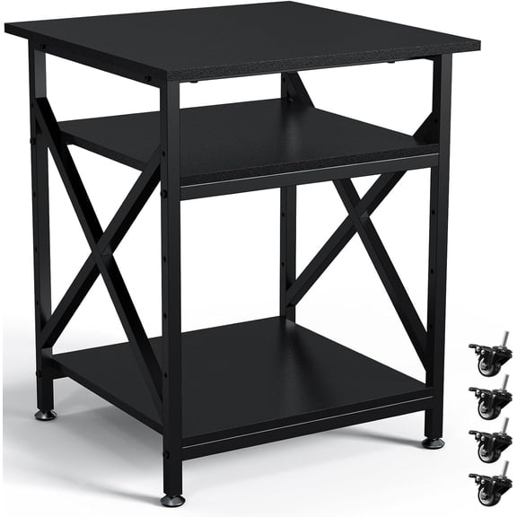 Tier Printer Stand, Large Table with Wheels, Rolling Cart with Height Adjustable Middle Storage Shelf, Shelf for Home Office