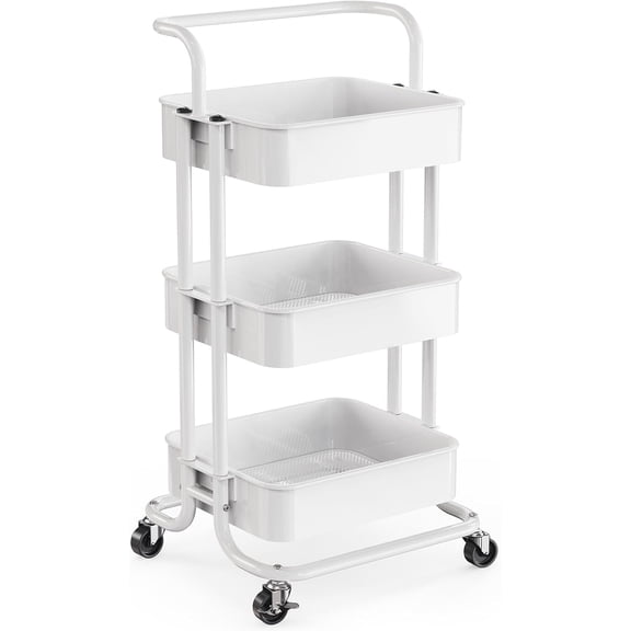 Tier Rolling Cart, Metal Utility Cart with Wheels and Handle, Rolling Storage Cart for , Painting Room, Office and Kitchen