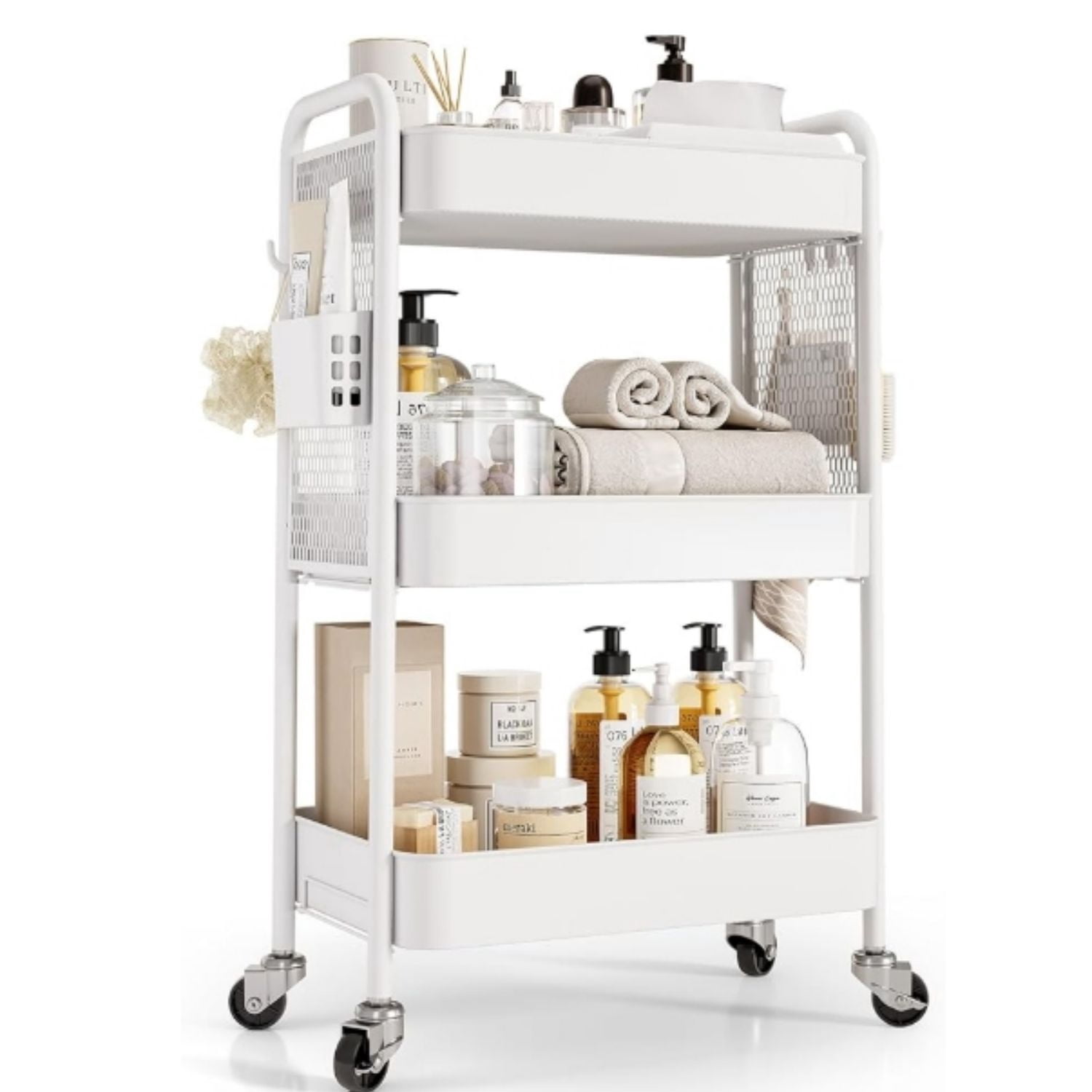 Tier Rolling Cart Storage Organizer, Metal Rolling Utility Cart with ...