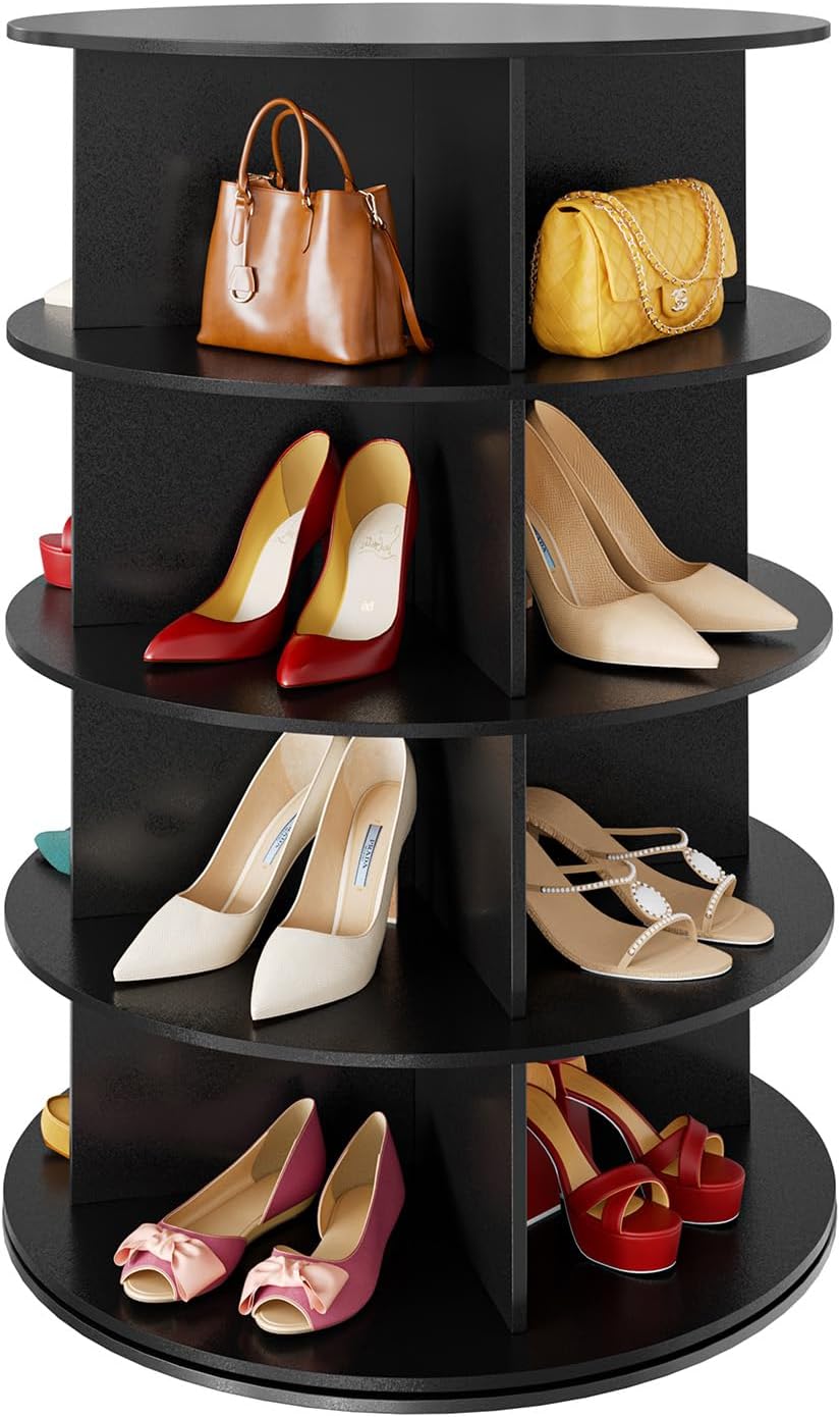 Tier Rotating Shoe Rack Tower, Spinning Shoe Display Lazy Susan, Revolving 360 Shoe Rack Storage Round Carousel, Vertical Handbag Rotate Shoes Closet Organization (7-Tier Black)