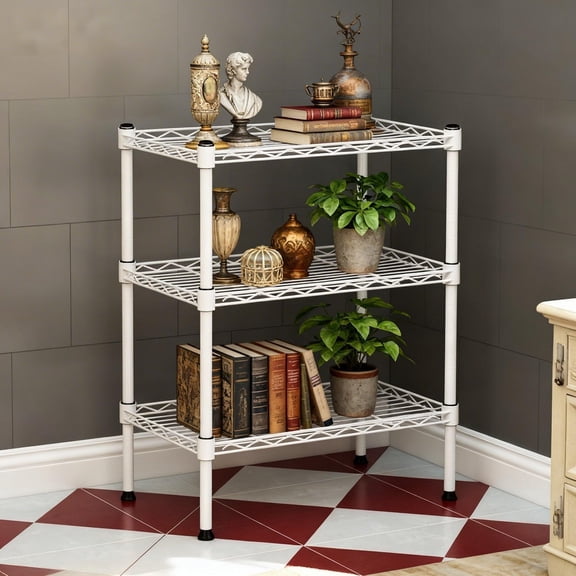 Tier White Multi-Purpose Metal Storage Rack for Living Room, Bathroom, Kitchen & Laundry Room