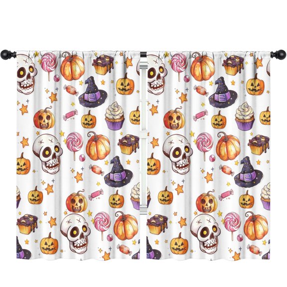 Tier Window Curtains for Kitchen with Retro Halloween Witch and Cobweb Motif,52x84in long Curtains Set
