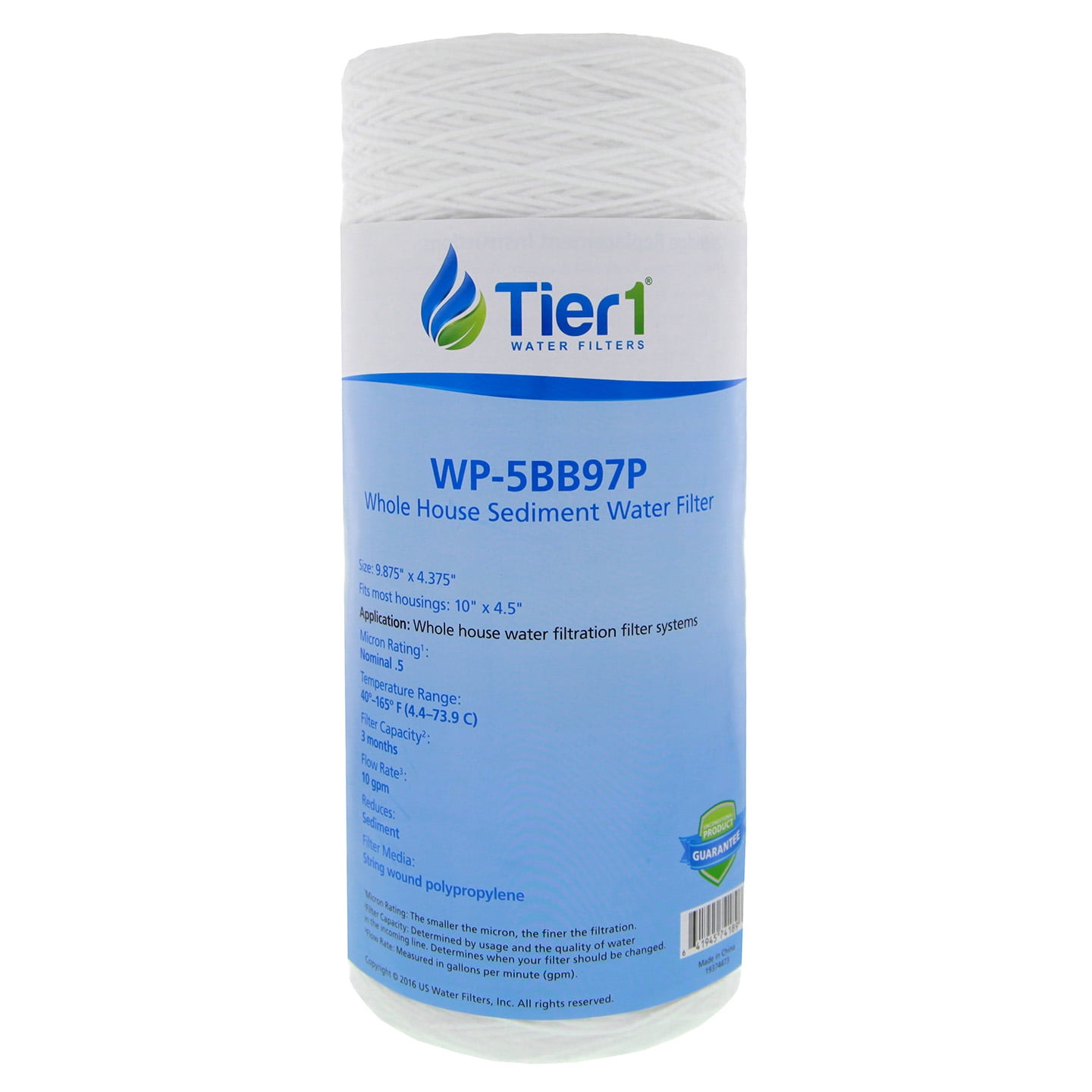 Tier1 0.5 Micron 10 Inch x 4.5 Inch | String Wound Polypropylene Whole House Sediment Water Filter Replacement Cartridge | Compatible with Pentek 355212-43, WP.5BB97P, Home Water Filter