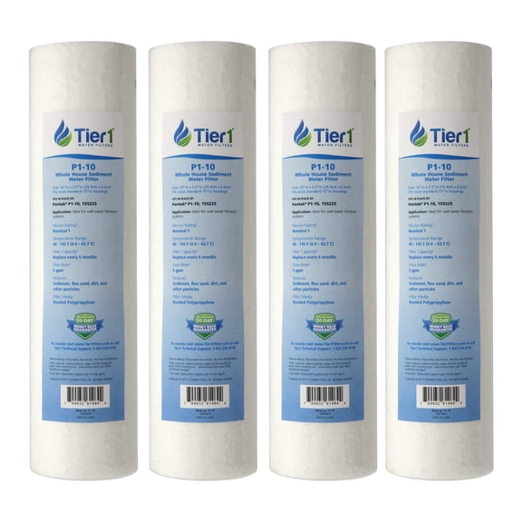 Tier1 1 Micron 10 Inch x 2.5 Inch | 4-Pack Spun Wound Polypropylene Whole House Sediment Water Filter Replacement Cartridge | Compatible with Pentek P1, PX01-9-78, SDC-25-1001, Home Water Filter