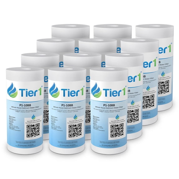 Tier1 1 Micron 10 Inch x 4.5 Inch | 12-Pack Spun Wound Polypropylene Whole House Sediment Water Filter Replacement Cartridge | Compatible with Pentek DGD-2501, 155359-43, Home Water Filter