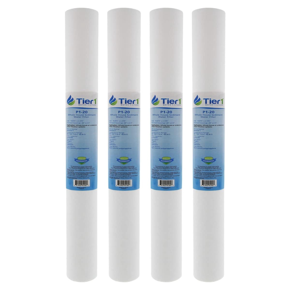 Tier1 20 Micron 10 x 4.5 Water Filter | Spun Wound Polypropylene Whole House Sediment Water Filter Cartridge | Replacement for SDC-45-1020, FPMB-BB20-10, P20-10BB | 4.5 x 10 Water Filter (4-Pack)
