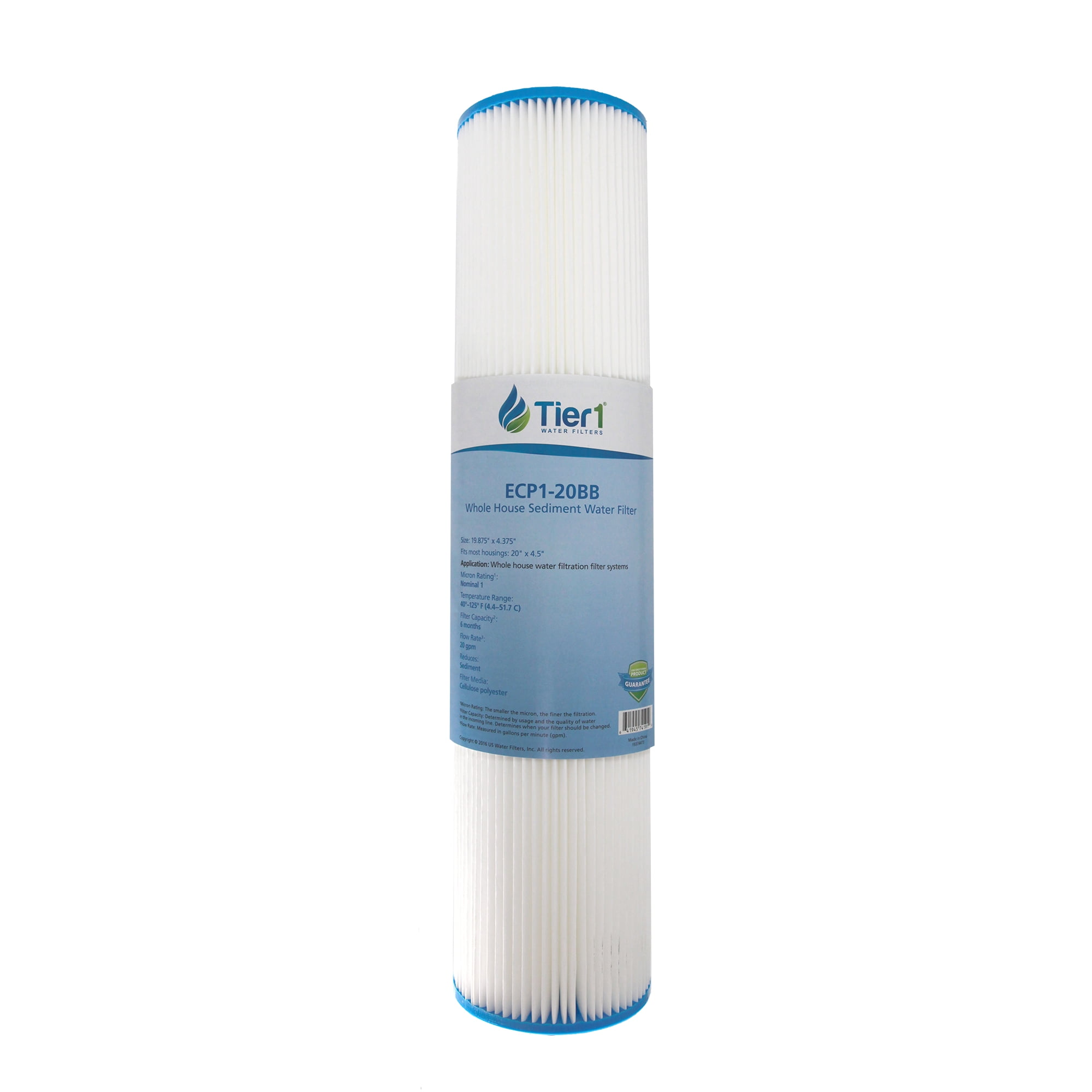 Tier1 1 Micron 20 Inch x 4.5 Inch | Pleated Cellulose Whole House Sediment Water Filter Replacement Cartridge | Compatible with Pentek ECP1-20BB, 255493-43, 4PAY4, Home Water Filter