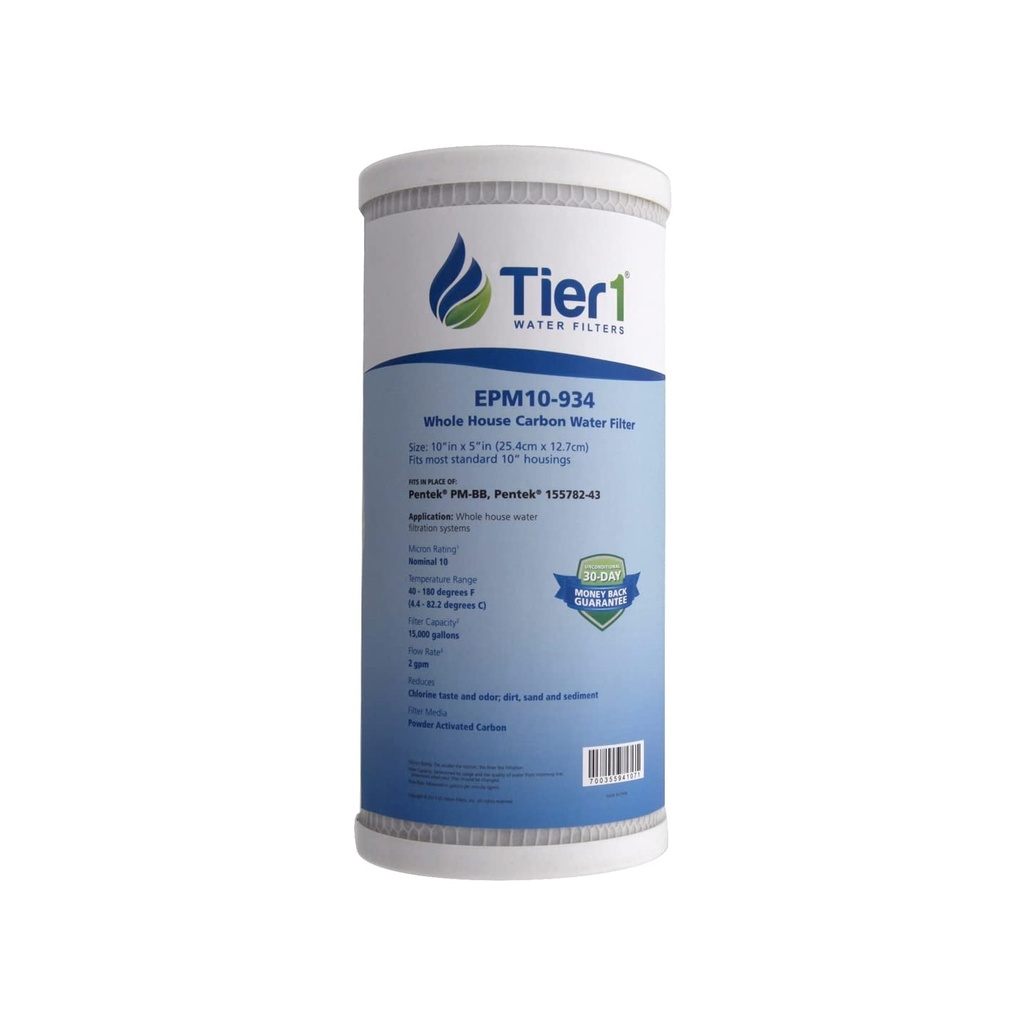 Tier1 10 Micron 10 Inch x 4.5 Inch | 12-Pack Whole House Carbon Block Water Filter Replacement Cartridge | Compatible with Pentek EPM-BB, 155782-43, CB-45-1010, EPM10-934, Home Water Filter
