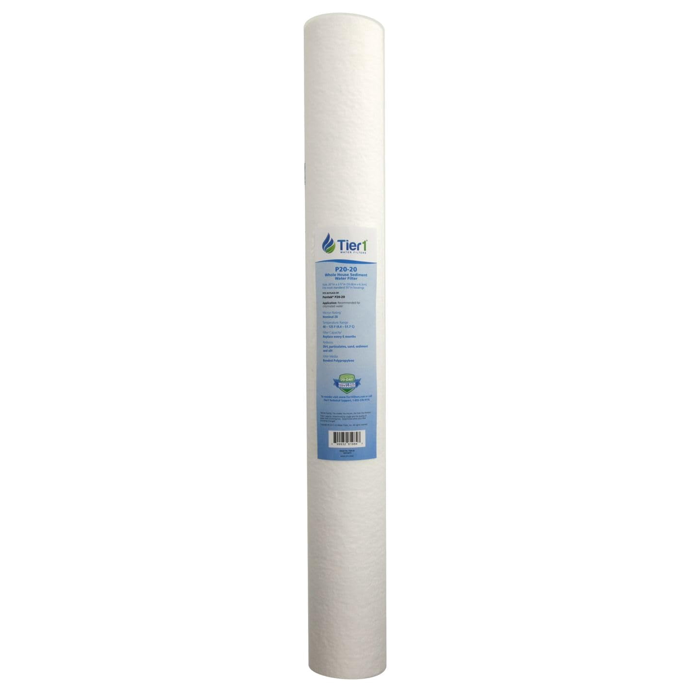 Tier1 20 Micron 20 x 2.5 Water Filter | Spun Wound Polypropylene Whole House Sediment Water Filter Cartridge | Replacement for Pentek P20-20, Purtrex PX20-20 | 2.5 x 20 Whole House Pre-Filter