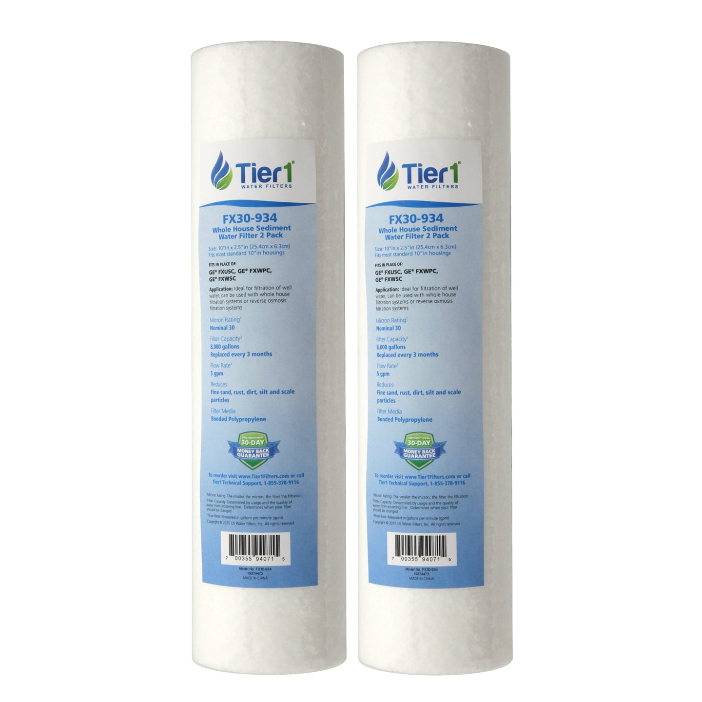 Tier1 30 Micron 10 Inch x 2.5 Inch | 2-Pack Whole House Sediment Water Filter Replacement Cartridge | Compatible with GE FXUSC, AP3416588, FXWPC, FXWSC, FNUS, GXWH20F, PS220410, Home Water Filter