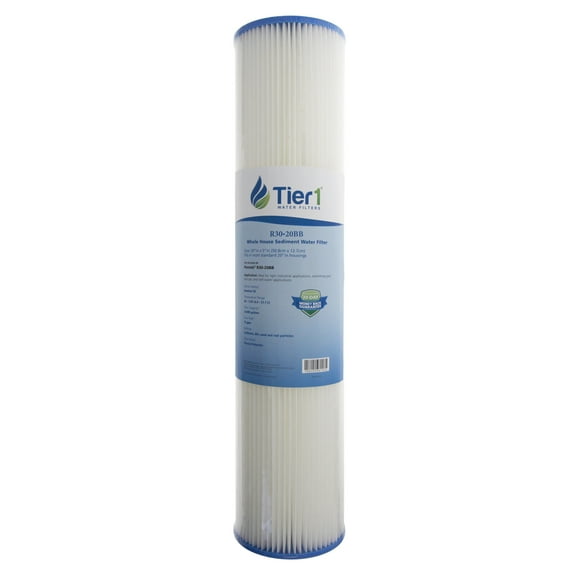 Tier1 30 Micron 20 Inch x 4.5 Inch | Pleated Polyester Whole House Sediment Water Filter Replacement Cartridge | Compatible with Pentek R30-20BB, 155430-43, SPC-45-2030, Home Water Filter