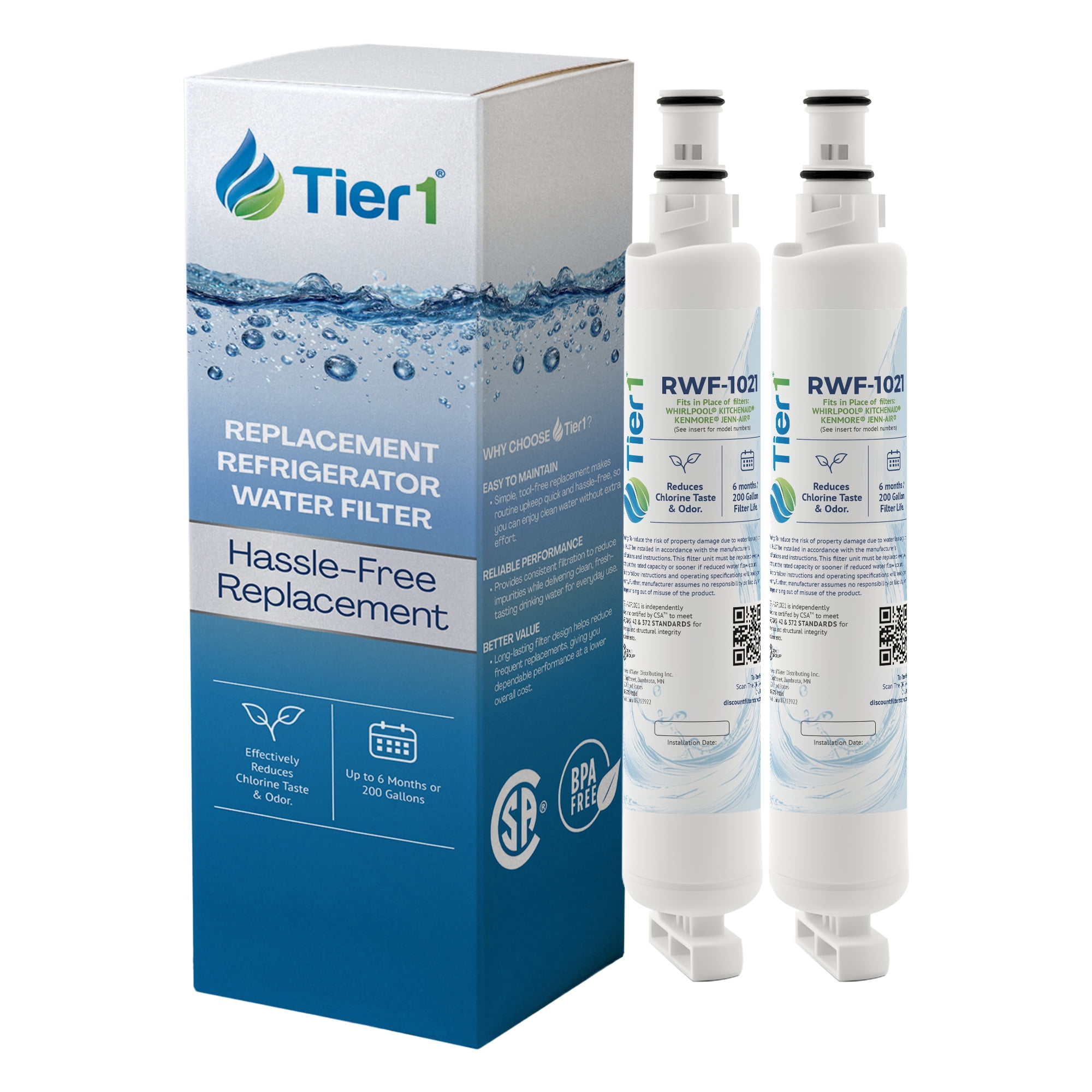 Tier1 EDR6D1 4396701 Whirlpool Refrigerator Water Filter 2 Pack, NSF ...