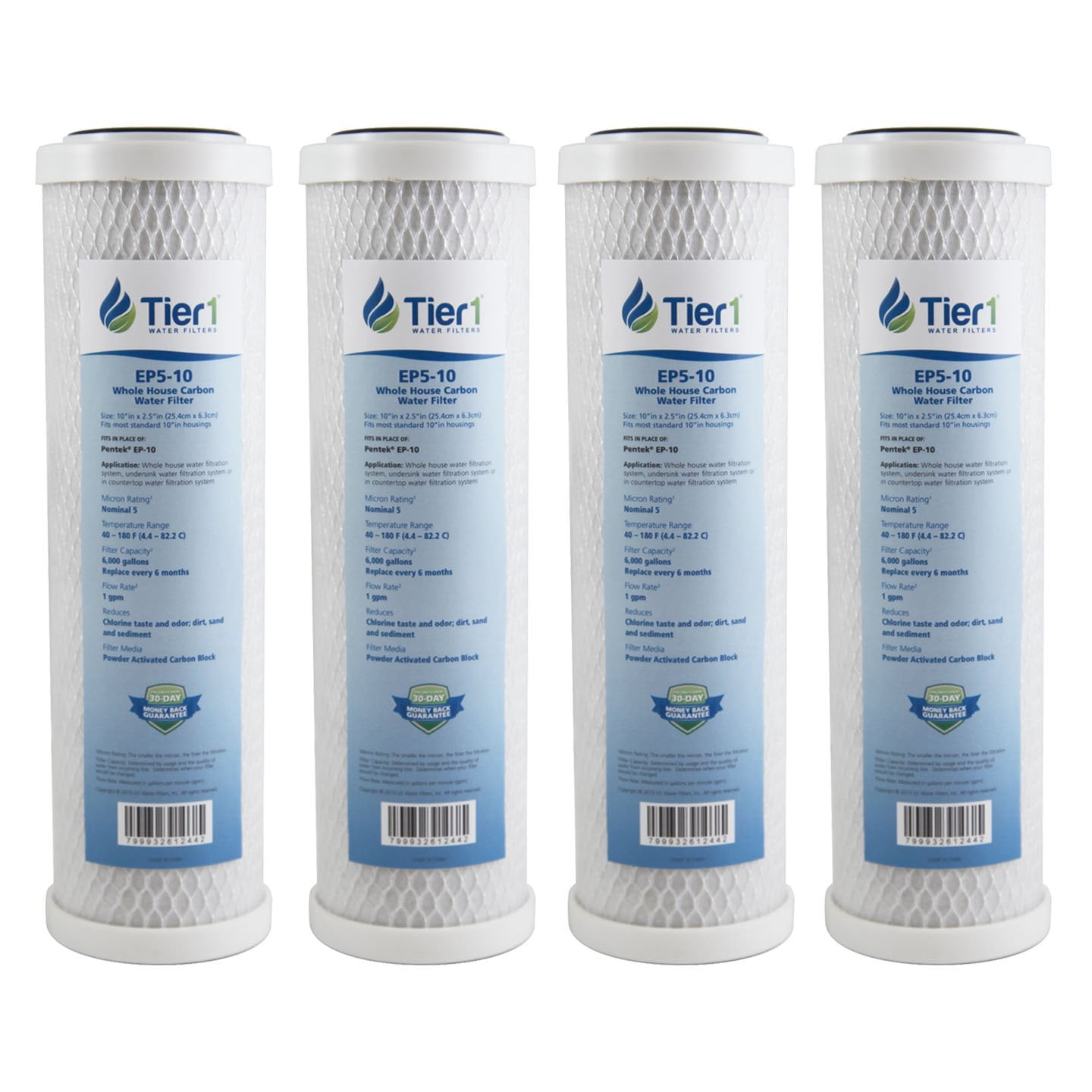Tier1 5 Micron 20 x 4.5 Water Filter | Radial Flow Granular Activated Carbon Whole House Cartridge | Replacement for Pentek EP-20BB, 155583-43, CB-45-2005 | 4.5 x 20 Water Filter (3-Pack)