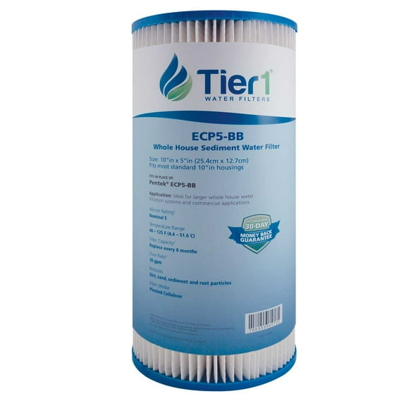 Tier1 5 Micron 10 Inch x 4.5 Inch | Pleated Cellulose Whole House Sediment Water Filter Replacement Cartridge | Compatible with Pentek ECP5-BB, American Plumber W5CPHD, RS15, Home Water Filter