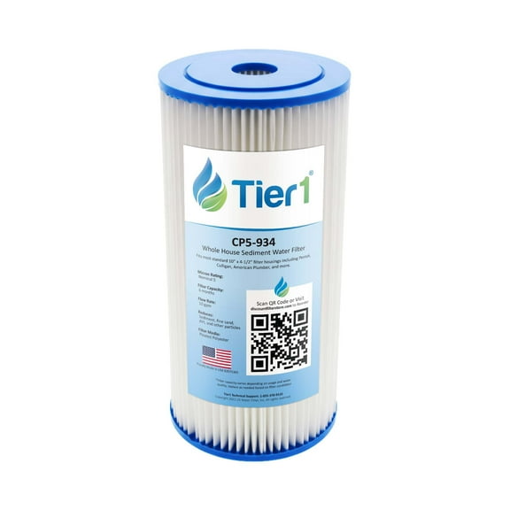 Tier1 5 Micron 10 Inch x 4.5 Inch | Pleated Polyester Whole House Sediment Water Filter Replacement Cartridge | Compatible with Culligan CP5-BBS-D, Pentek CP5-BB, W5CPHD, Home Water Filter