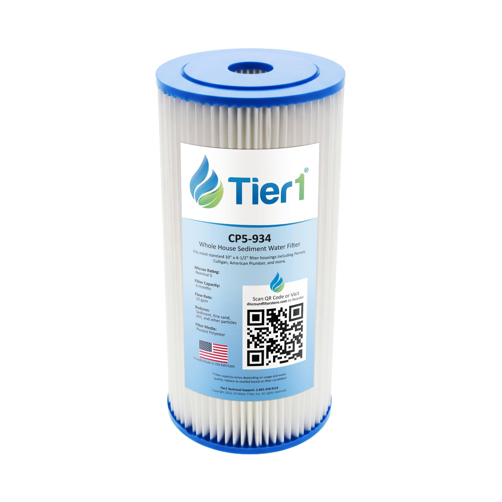 Tier1 1 Micron 20x4.5 Water Filter | Spun Wound Polypropylene Whole House Cartridge | Replacement for Pentek DGD-2501-20, 155360-43, P1-20BB | Fine Sediment & Rust Filtration | 4.5 x 20 Water Filter