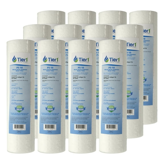 Tier1 5 Micron 10 x 2.5 Spun Wound Polypropylene Sediment Water Filter, Compatible with Pentek P5, GXWH04F, P5-10, 12 Pack