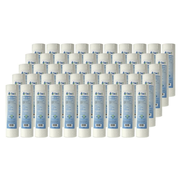 Tier1 5 Micron 10 x 2.5 Spun Wound Polypropylene Sediment Water Filter, Compatible with Pentek P5, GXWH04F, P5-10, 50 Pack