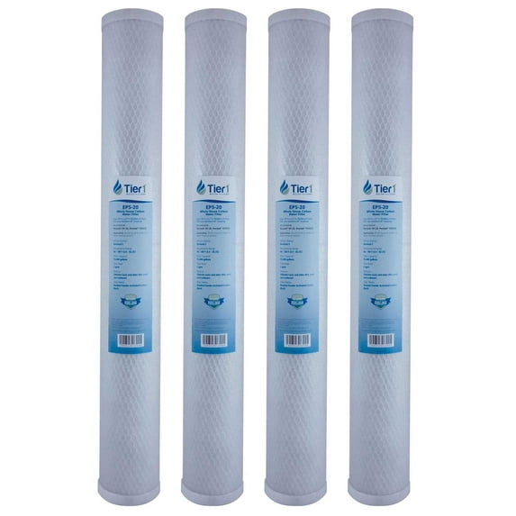 Tier1 5 Micron 20 Inch x 2.5 Inch | 4-Pack Whole House Activated Carbon Block Water Filter Replacement Cartridge | Compatible with Pentek EP-20, 155529, CEP-20E, CB-25-2005, Home Water Filter