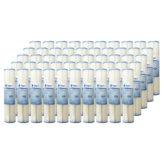 Tier1 5 Micron 20 Inch x 4.5 Inch | 50-Pack Pleated Polyester Whole House Sediment Water Filter Replacement Cartridge | Compatible with Pentek ECP5-20BB, 255494-43, 4PAY5, Home Water Filter