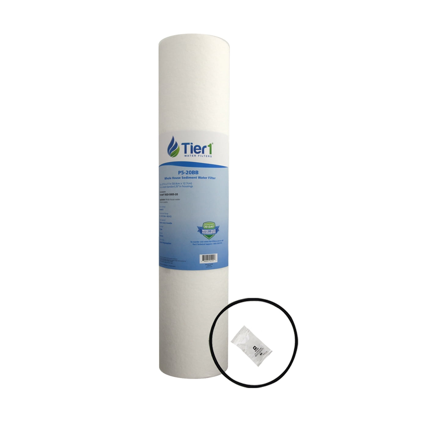 Tier1 5 Micron 20 Inch x 4.5 Inch Spun Wound Polypropylene Whole House Sediment Water Filter Replacement Cartridge Kit with O-ring and Lubricant | Compatible with DGD-5005-20, Home Water Filter