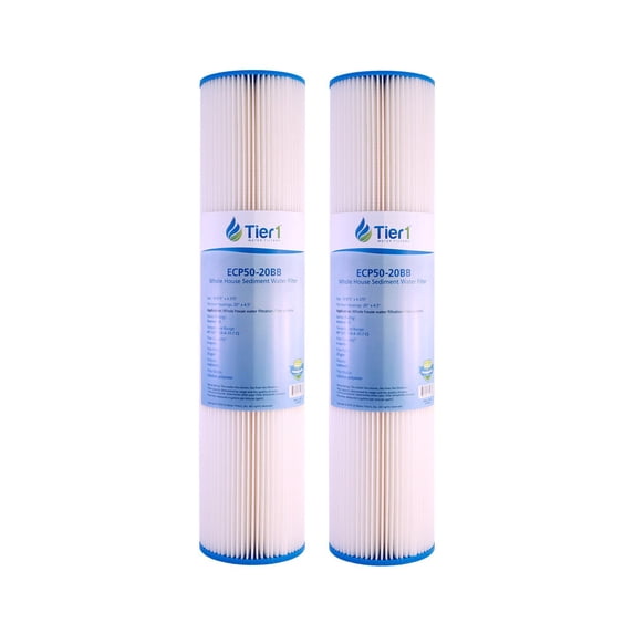 Tier1 5 Micron 20x4.5 Water Filter | Pleated Polyester Whole House Sediment Cartridge | Replacement for Pentek ECP5-20BB, 255494-43, 4PAY5 | Fine Sediment Control | 4.5 x 20 Water Filter (2-Pack)