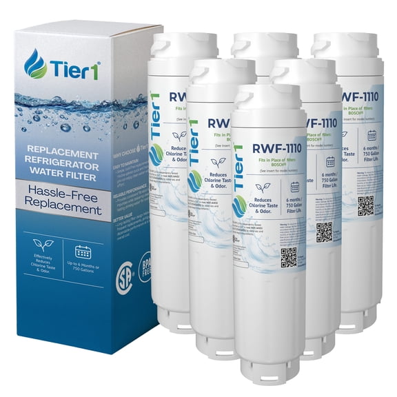 Tier1 RWF1110 9000 077104 Refrigerator Water Filter | Replacement for Bosch 644845, REPLFLTR10, UltraClarity, 11034152 Fridge Filter - Up to 36 Months Supply | Easy Install | Odor Control (6-pk)