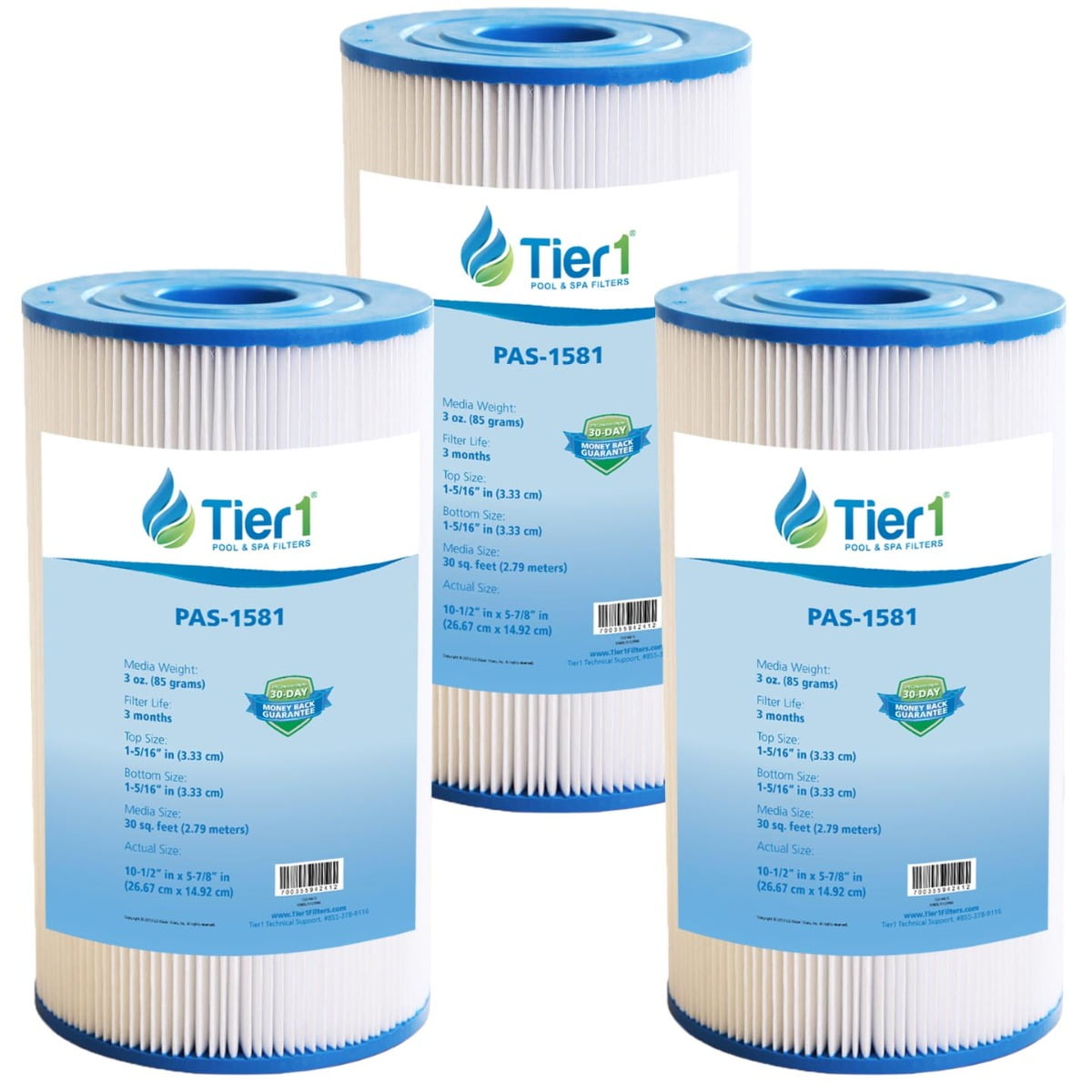 Tier1 3-Pack Pool & Spa Filter Cartridge with Pleated Fabric