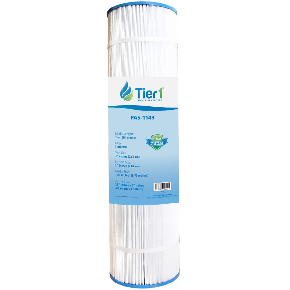 Tier1 26" x 7" Pool & Spa Filter Cartridge with Pleated Fabric