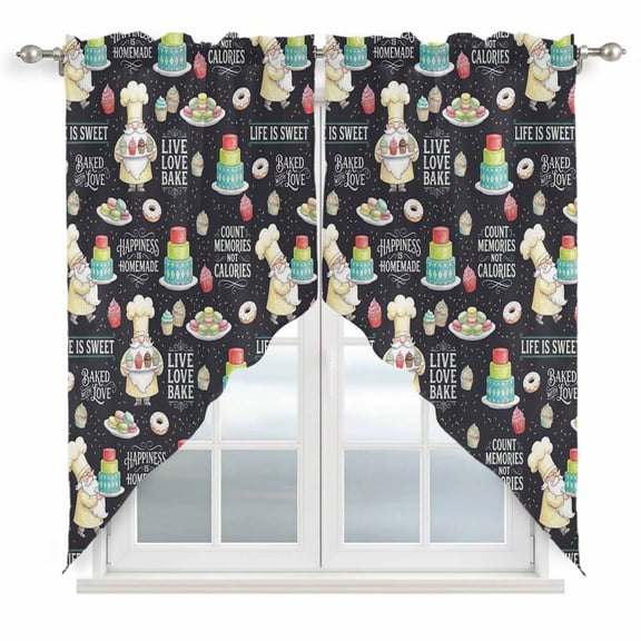Tiered Cakes Swag Curtain Valance for Window 2 Panels Rustic Life Is Sweet Baking Quotes Cream Pastry Chefs Rod Pocket Small Window Swag Valances for Kitchen Bedroom Bathroom 36" W x 63" L