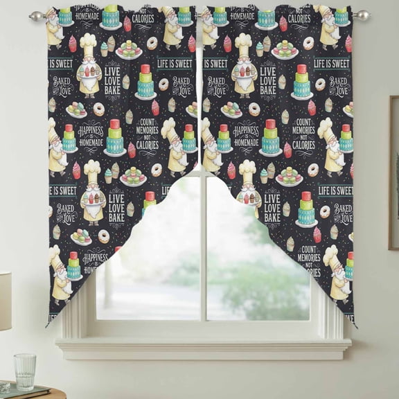 Tiered Cakes Swag Kitchen Curtain Valances, Rustic Life Is Sweet Baking Quotes Cream Pastry Chefs Rod Pocket Curtains Window Treatment Decor Valances for Bedroom Bathroom, 2 Panels 36 x 63 Inch