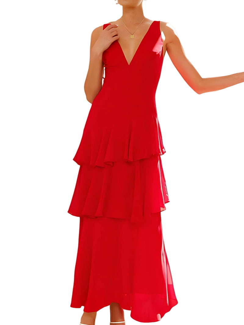 YMSHA V-Neck Chiffon Bridesmaid Dress – High Low Ruffle Evening Gown In Peach Pink, Size 4 - View #10